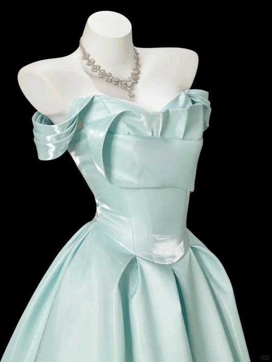 Mint Green One Shoulder Waist-Cinched Long Evening Dress, Fairy Gown, Romantic Gown gh7370
