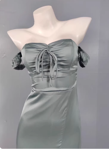 Elegant Gray Green Sweetheart Neckline Slim Slit Satin Long Prom Dress Evening Dress P4334