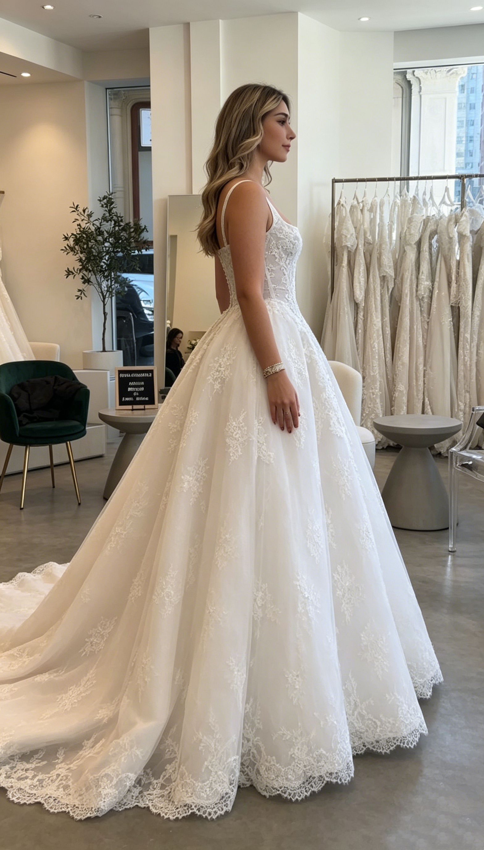 Romantic Sleeveless Square Neck Floral Lace A-Line Wedding Dress TP5920