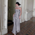 Enchanting Silvery Strapless Satin Mermaid Long Prom Dress Evening Dress TP4348