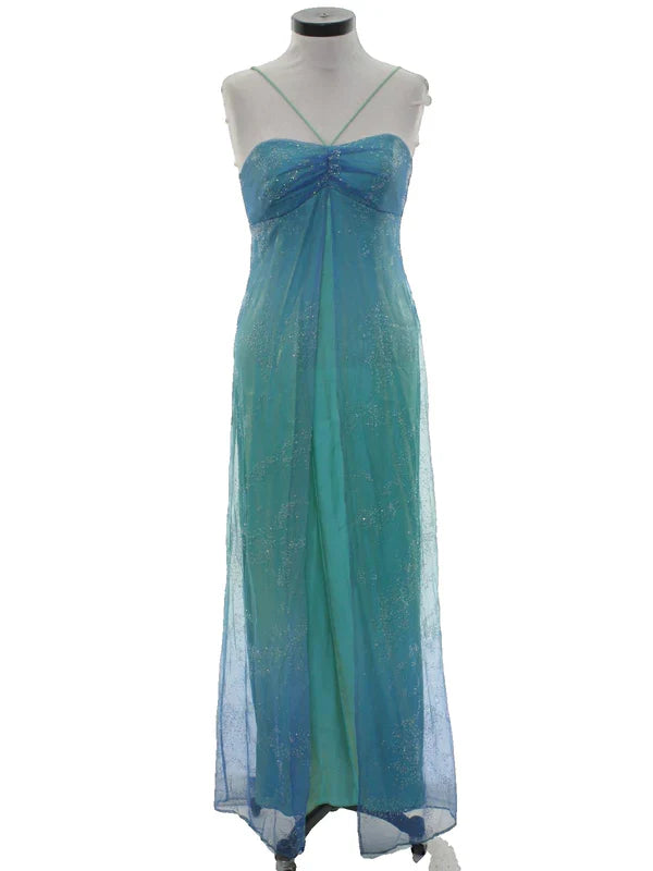 Blue shiny fashion gradient gold spray retro elegant sling long tulle prom dress evening dress party dress gh3458