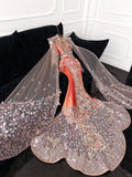 Gorgeous Shiny Beaded Exquisite Embroidery 3D Butterflies Mermaid Floor-length Evening Dress Prom Dresses TP4189