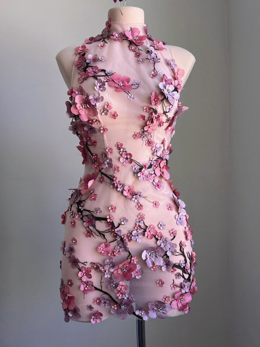 Pink Floral Elegant Sweet Fairy Short Tulle Homecoming Dress Prom Dress Party Dress gh4890