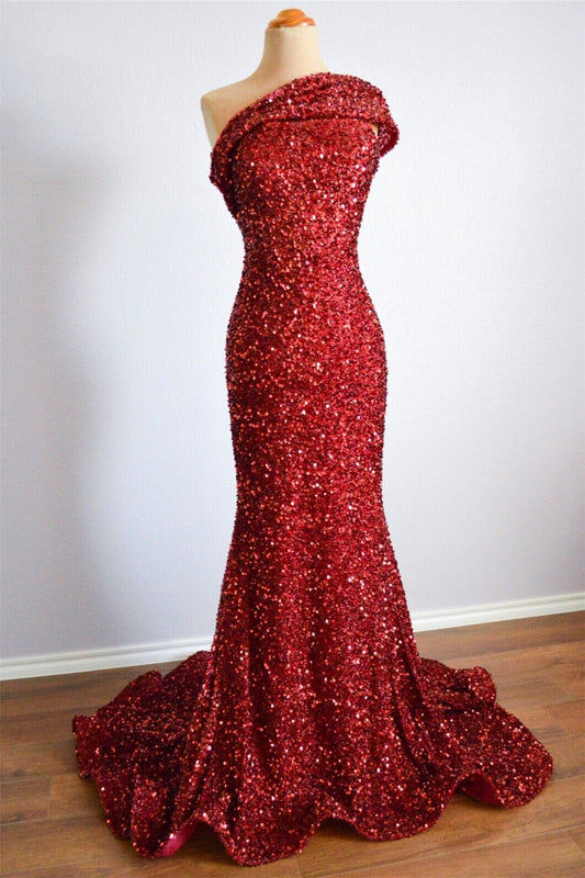 Mermaid Sequin One Shoulder Sleeveless Party Prom Dress