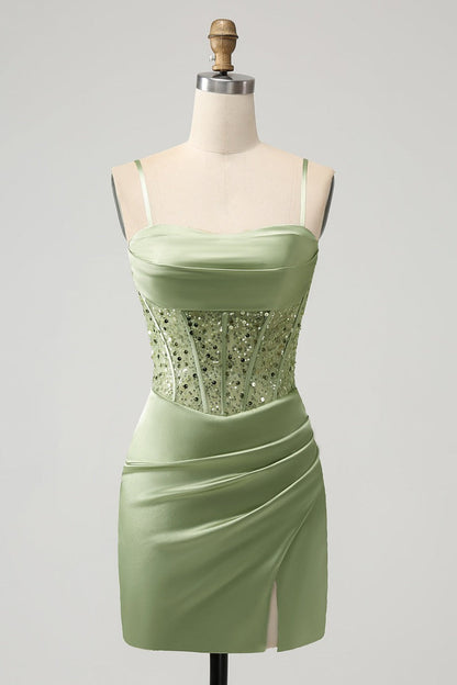 Sweetheart Green  Ruched Bodycon Homecoming Dress