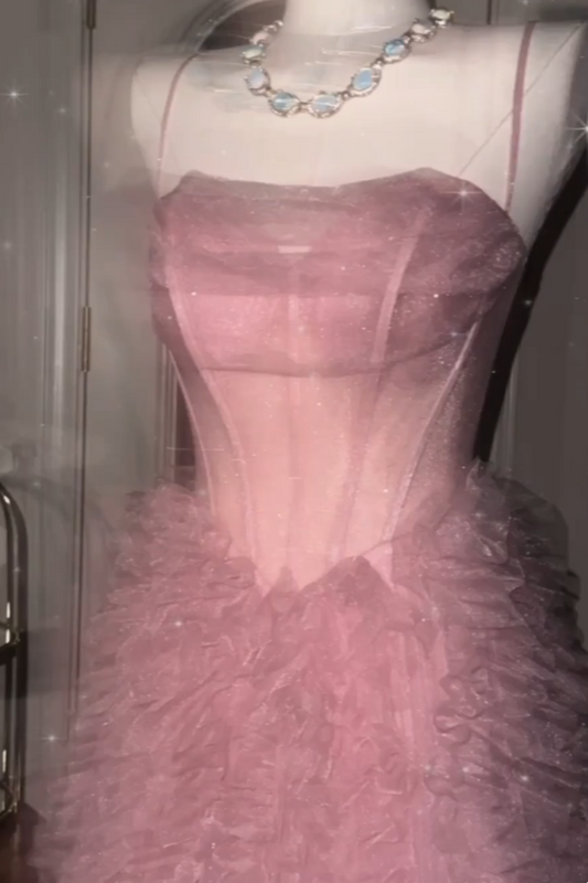 Pink shiny elegant long graduation gown evening gown gh6815