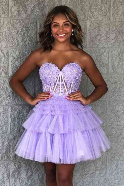 Yellow A-Line Ruffled Strapless Corset Homecoming Dress