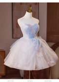 Chic Sequin A-line Sweetheart Tulle Strapless Party Dresses Homecoming Dresses, TP3784