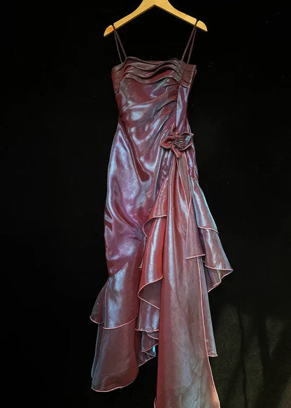 Blue shiny stylish elegant spaghetti straps long satin ball gown evening dress party dress gh3489