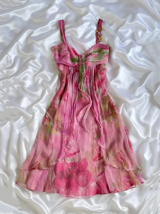 Vintage Chiffon Floral Prom Dress Sheath Ruffled Evening Dress Short Formal Dress TP4674