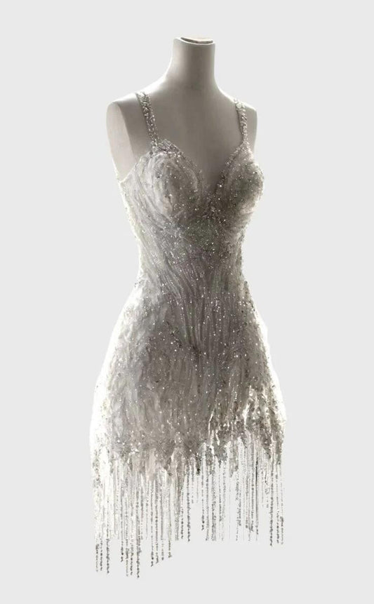 Girlhomeshops-New White Luxury Sweet Short Beaded Homecoming Dress Birthday Party Dress gh5193