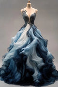 Vintage Ombre A-Line Prom Dress Spaghetti Strap Evening Dress Long Formal Dress TP4709
