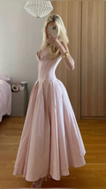 Pink Strapless A Line Long Prom Dresses Elegant Evening Dress Brithday Outfits