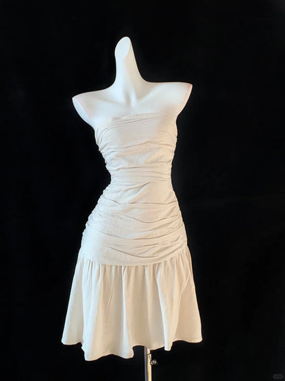 White Fashion Linen cotton Elegant Cute Tube Dress 11284