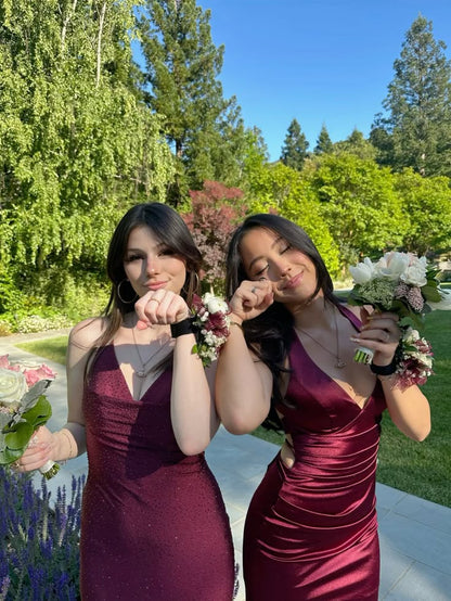 Simple Mermaid Long Burgundy Slit Prom Dress P1455