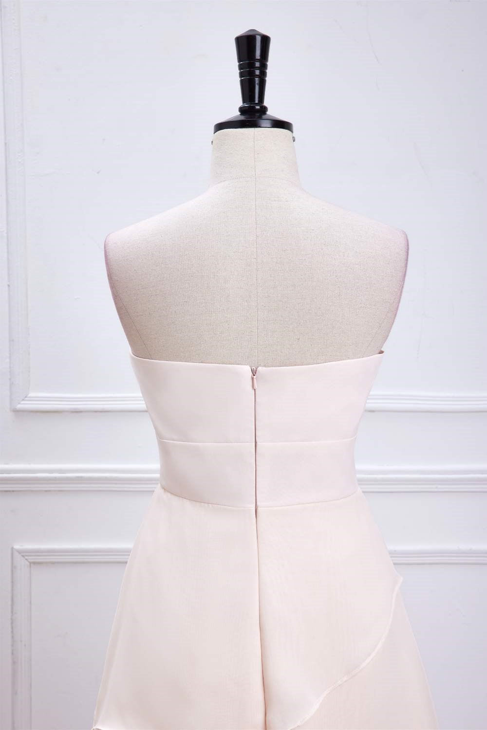 Pink Strapless A-line Layers Long Bridesmaid Dress with Flowers