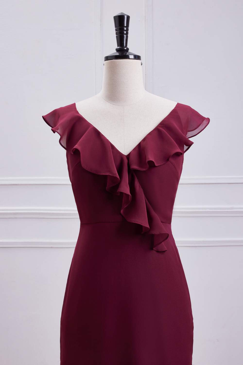 Wine Red Ruffled Mermaid Layers Long Bridesmaid Dress