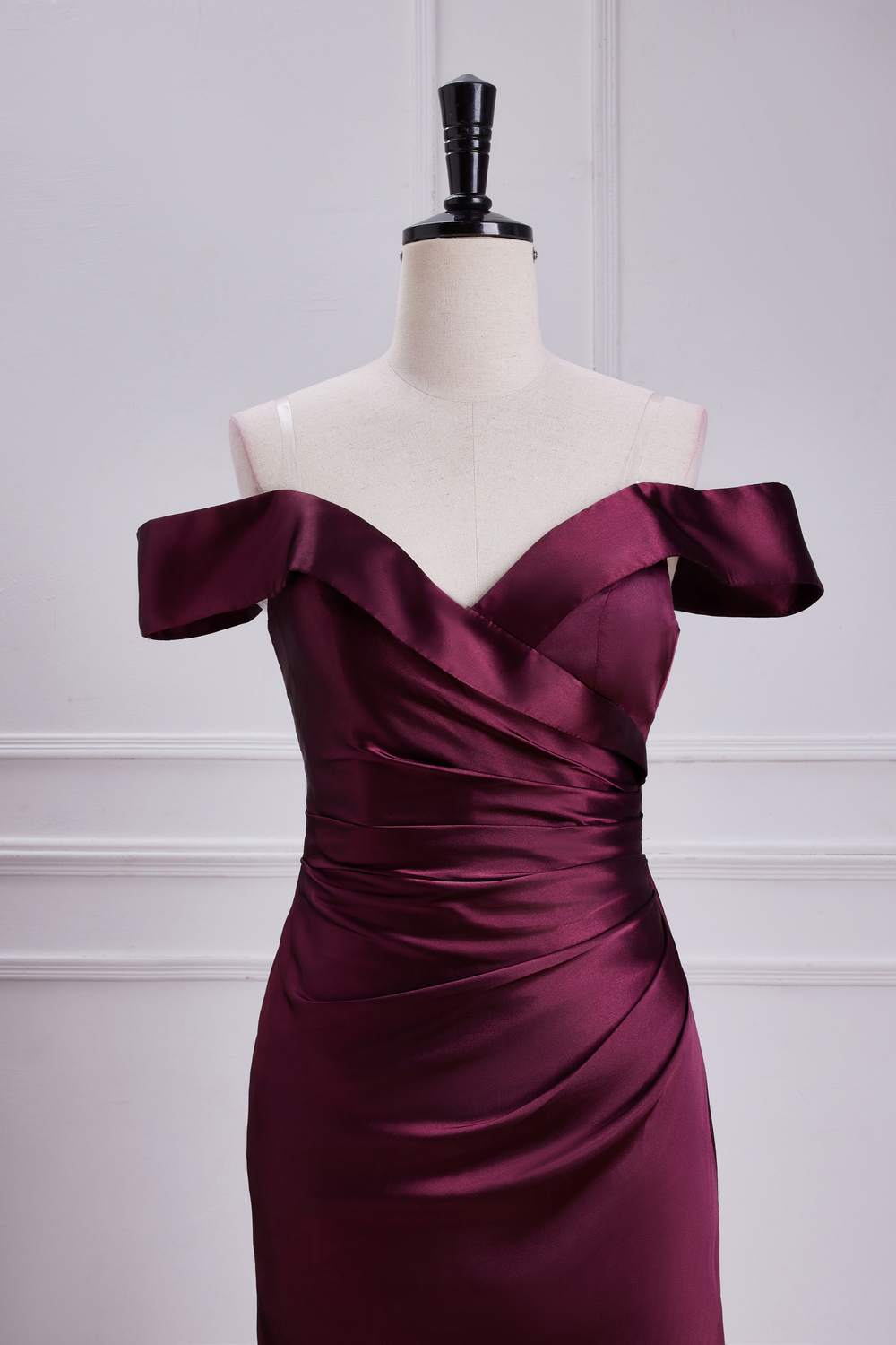 Raspberry Off-Shoulder Satin Mermaid Long Bridesmaid Dress