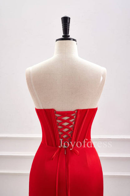 Strapless Red Lace-Up Ruched Mini Dress