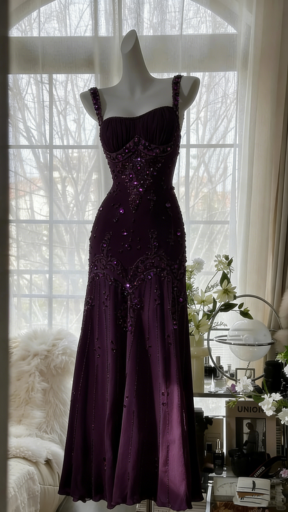 Vintage Ivory Beaded Chiffon Mermaid Prom Dress P3293