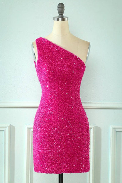 Sheath One Shoulder Straps Back Sequins Mini Homecoming Dress