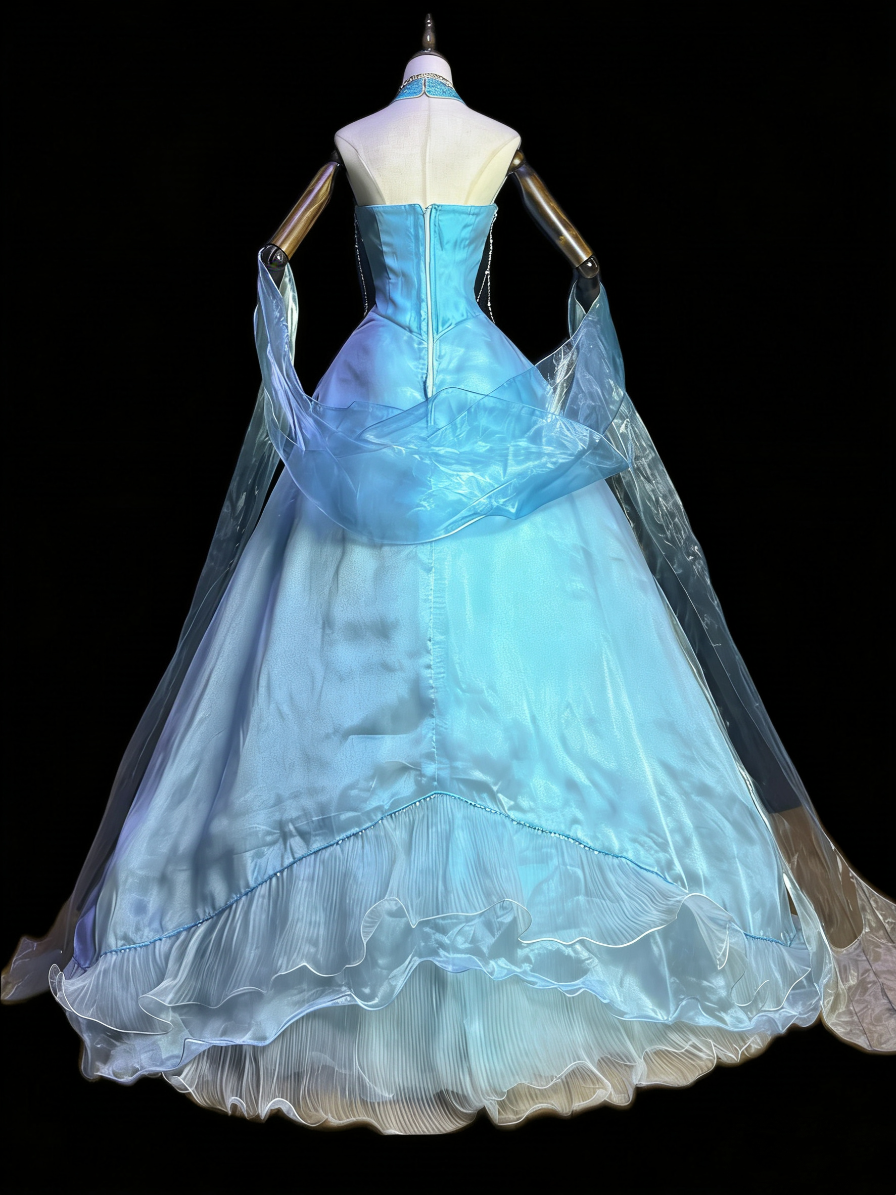 Mermaid Style Sea Blue Halter Pearl Tassel Ballgown - Ocean Theme Wedding & Cosplay Dress gh6557