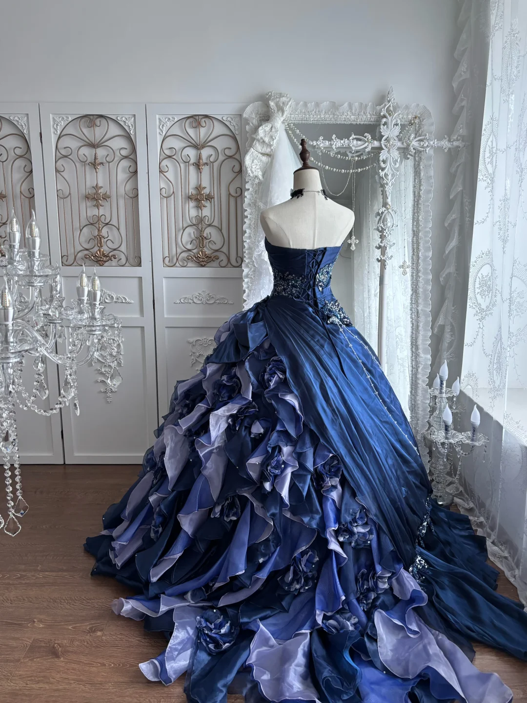 Dark Blue Strapless Fitted Waist Voluminous Skirt Prom Gown, Evening Gown & Bridal Wedding Gown gh7346
