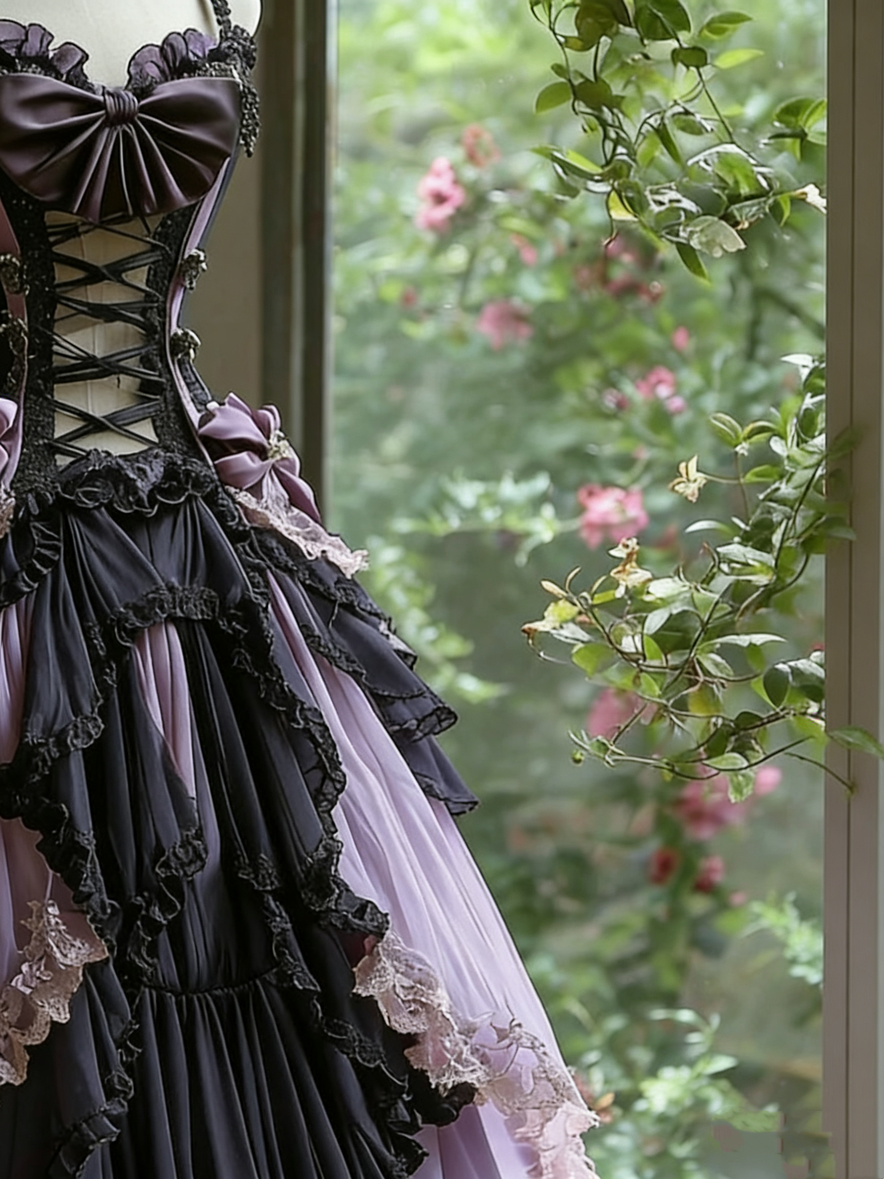 Dark Sweet Lolita Black-Purple Contrast Lace-Up Ballgown - Tea Party & Cosplay Dress gh6553