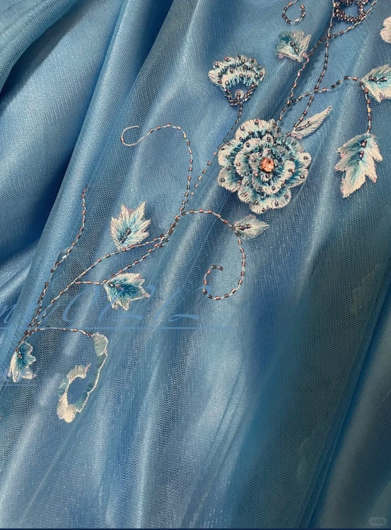 Blue Floral Elegant Long Satin Ball Gown Evening Gown Party Dress Bridesmaid Dresses gh4464