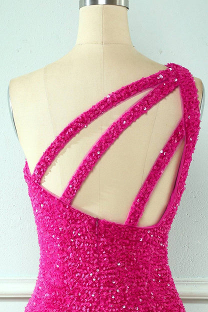 Sheath One Shoulder Straps Back Sequins Mini Homecoming Dress