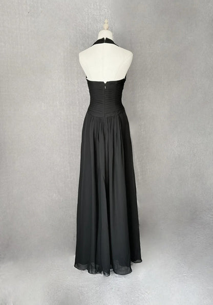 Black Retro Simple Fashion Elegant Exquisite Rhinestone Suspender Long Tulle Floor-Length Prom Dress Evening Dress Prom Dress Party Dress Bridesmaid Dress gh3858