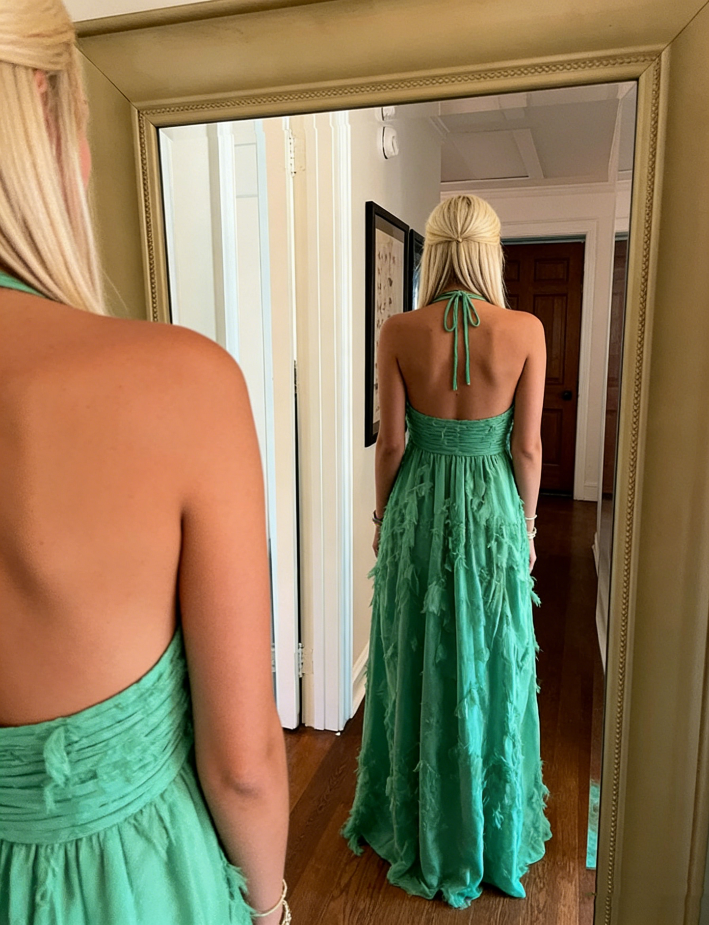 Simple A line Halter Long Green Prom Dress Party Dresses P1596