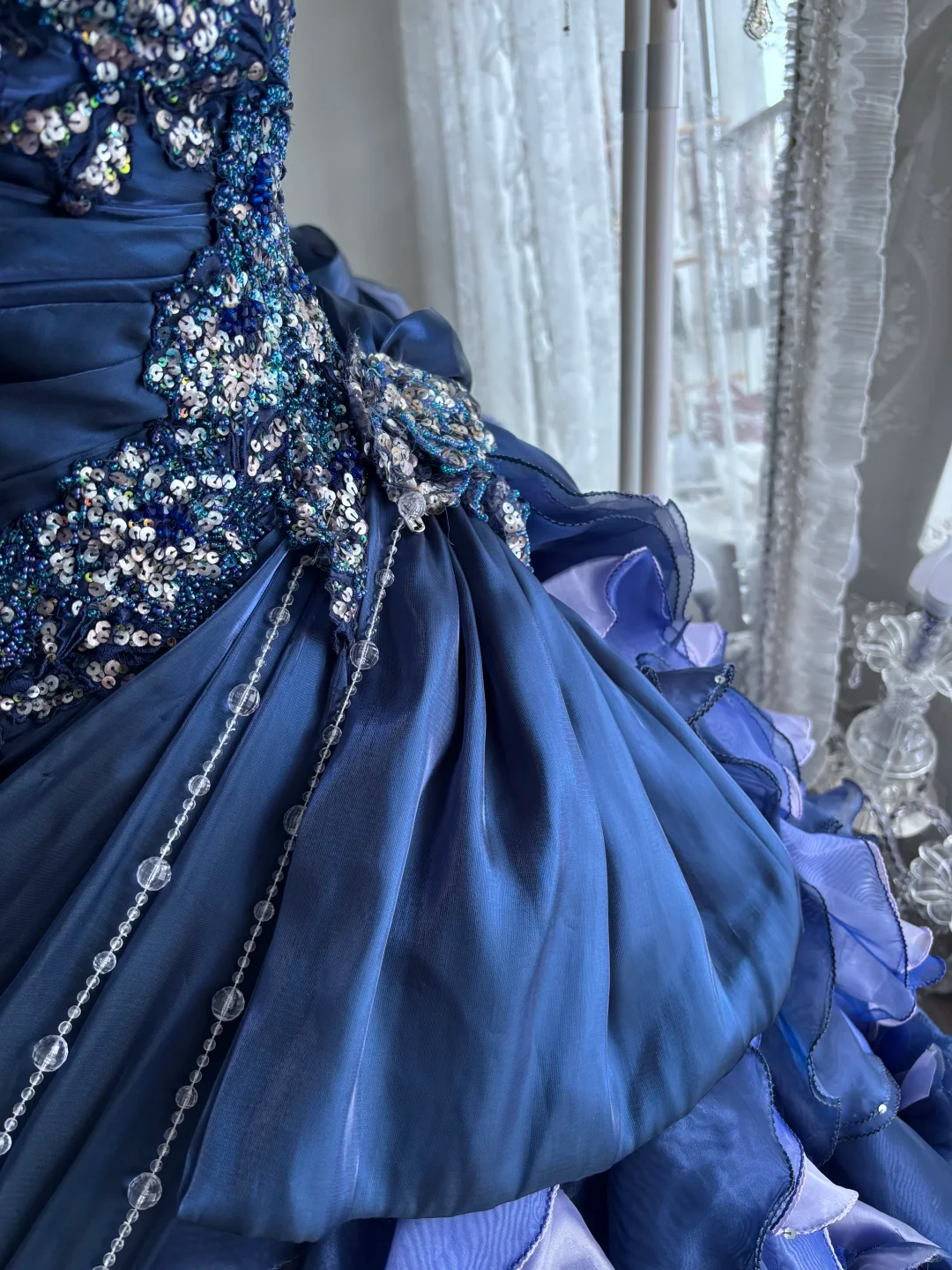 Dark Blue Strapless Fitted Waist Voluminous Skirt Prom Gown, Evening Gown & Bridal Wedding Gown gh7346