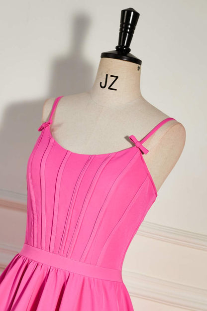 Hot Pink A-line Ruffled Lace-Up Homecoming Dress