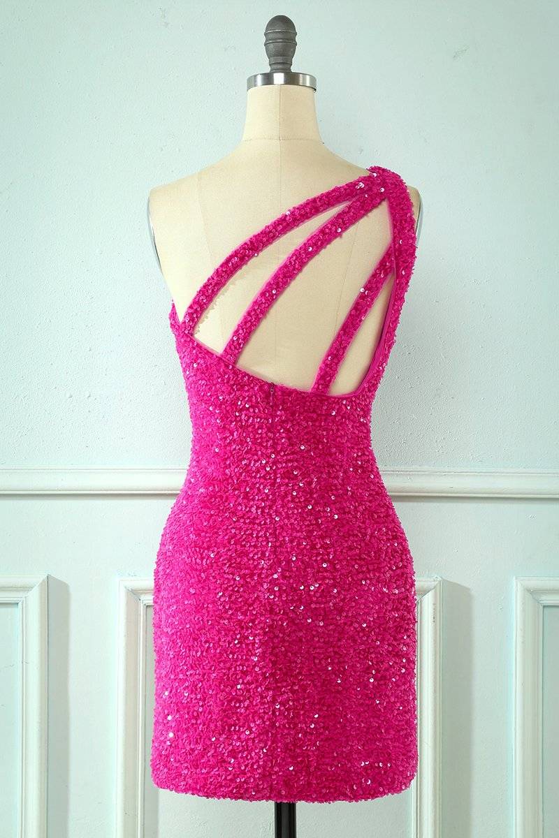 Sheath One Shoulder Straps Back Sequins Mini Homecoming Dress