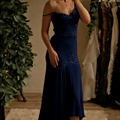 Beautiful Sheath Spaghetti Straps Grape Chiffon Prom Dress With Beads P2305