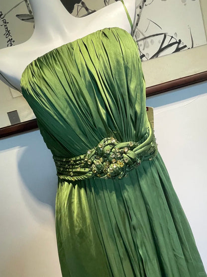 Green elegant fashion long satin Prom dresses evening dress birthday party dress gh4945