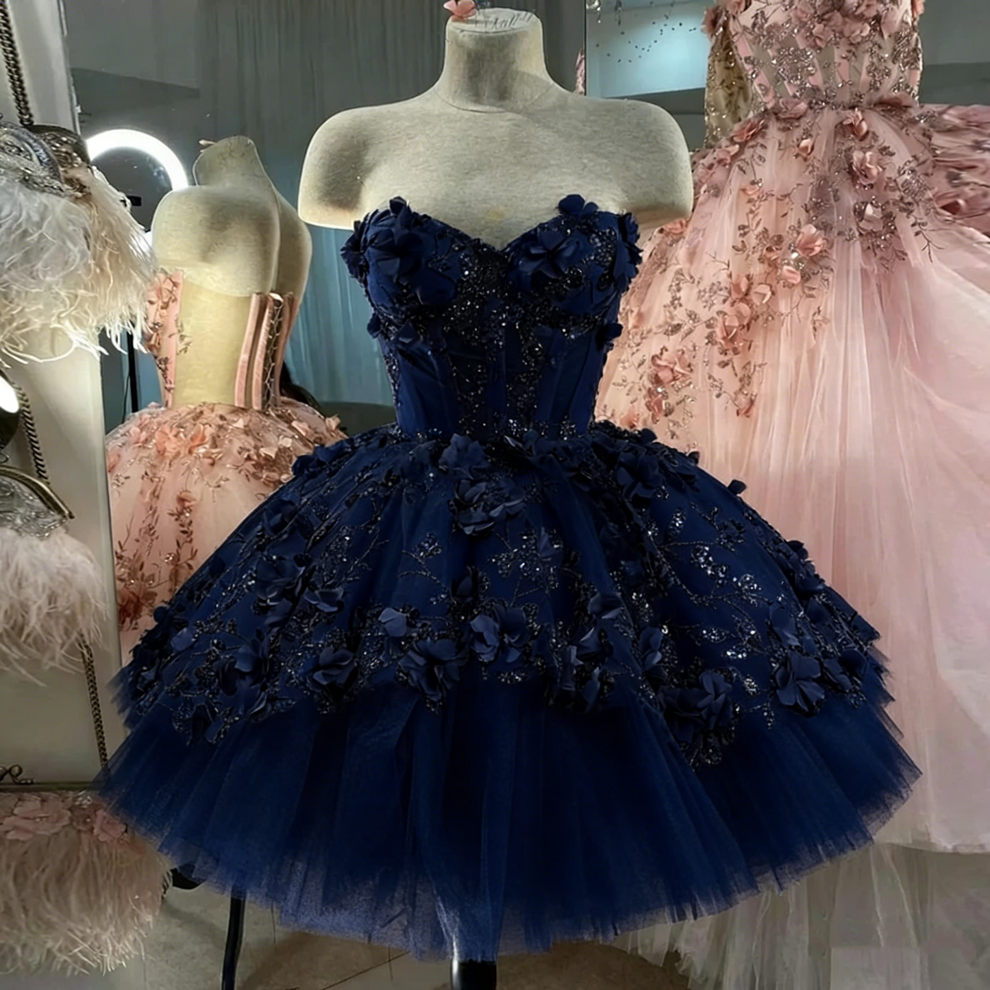 Chic Pink Prom Dresses Hand Made Flowers 18th Birthday Outfits P1841