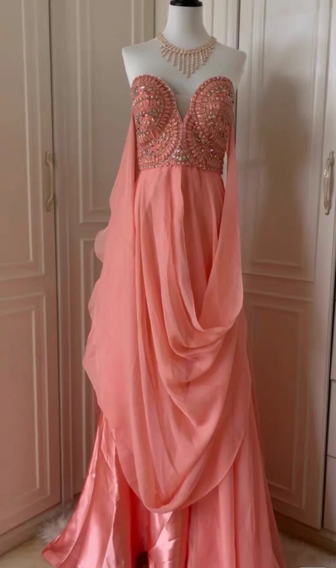 ✨Pink Fantasy Greek Goddess Long Chiffon Ball Gown Evening Gown gh4269