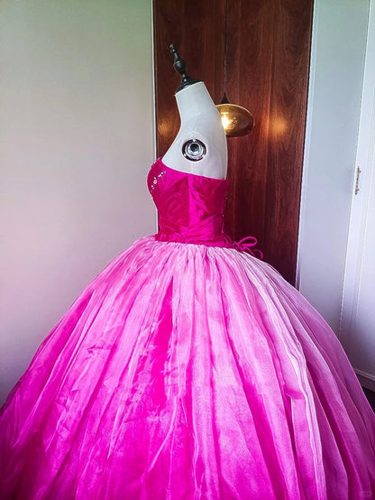 Girlhomeshops-Pink Fashion Beaded Ombre Long Tulle Floor-Length Ball Gown gh5301