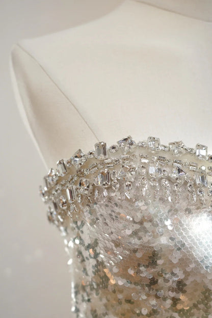 Girlhomeshops-Silver luxury gorgeous crystal sequins shiny long Prom dress evening dress gh5066