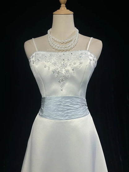 girlhomeshops-White And Blue Satin Long Dress With Delicate Beading gh6248