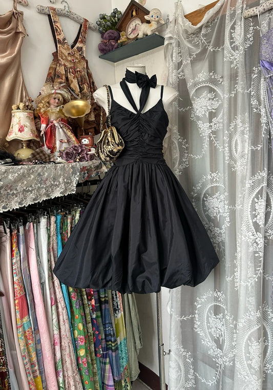Girlhomeshops-Black vintage short satin homecoming dress birthday dress gh5224