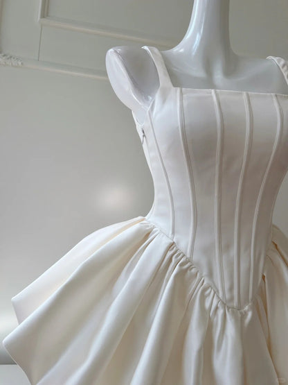 Girlhomeshops-Ivory White Short Simple Fashion Satin Homecoming Dress Birthday Party Dress gh5051