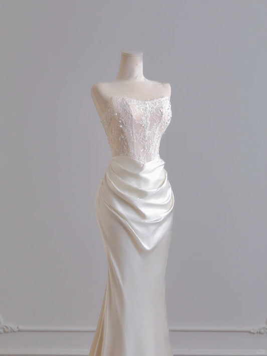 Girlhomeshops--✨Exquisite lace long floor-length satin prom dress wedding dress gh5481