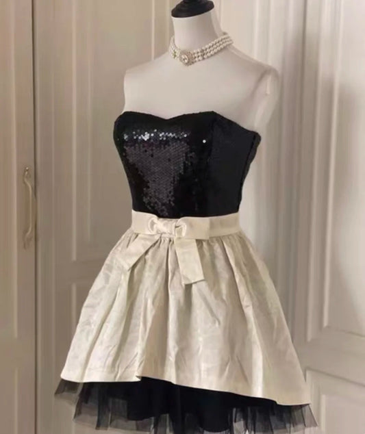 ✨White Retro Shiny Elegant Princess Short Sequin Homecoming Dress Birthday Party Dress~🖤 gh4268