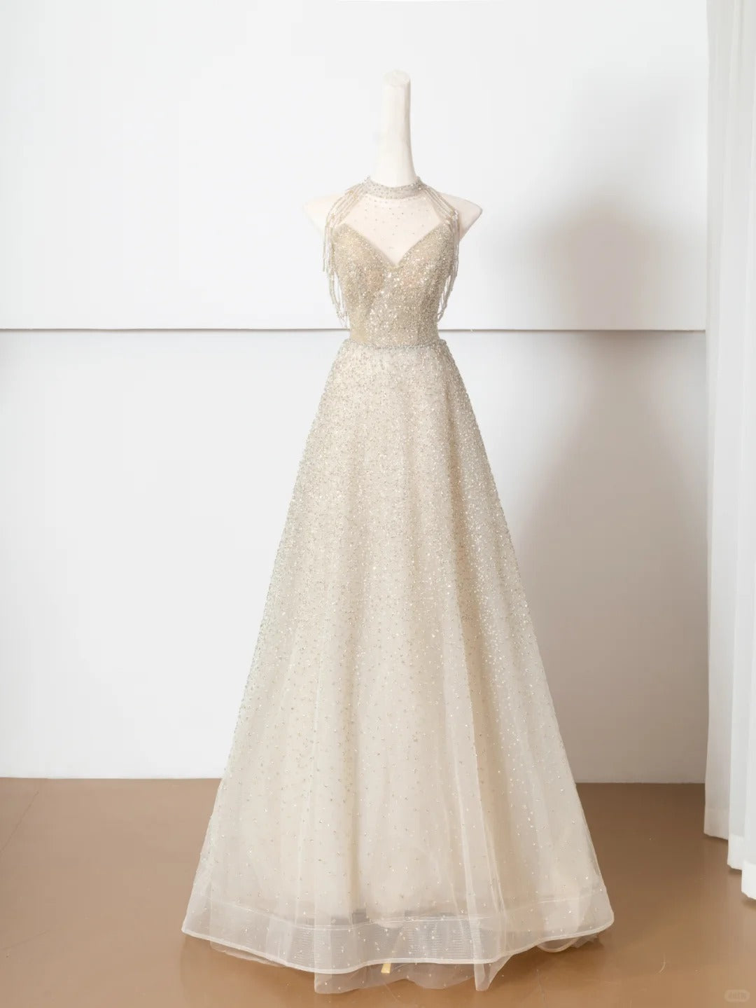 Champagne gold shining elegant tulle long prom dress evening dress party dress gh4870
