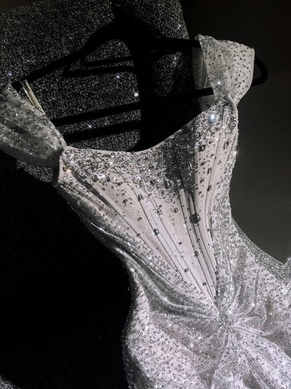 girlhomeshops--White gorgeous exquisite beaded long princess tulle prom dress ball gown gh5694