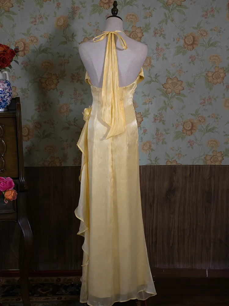 Yellow/Green/Burgundy Shiny Elegant Delicate Floral Backless Long Ball Dress Evening Dress Birthday Party Dress gh3385