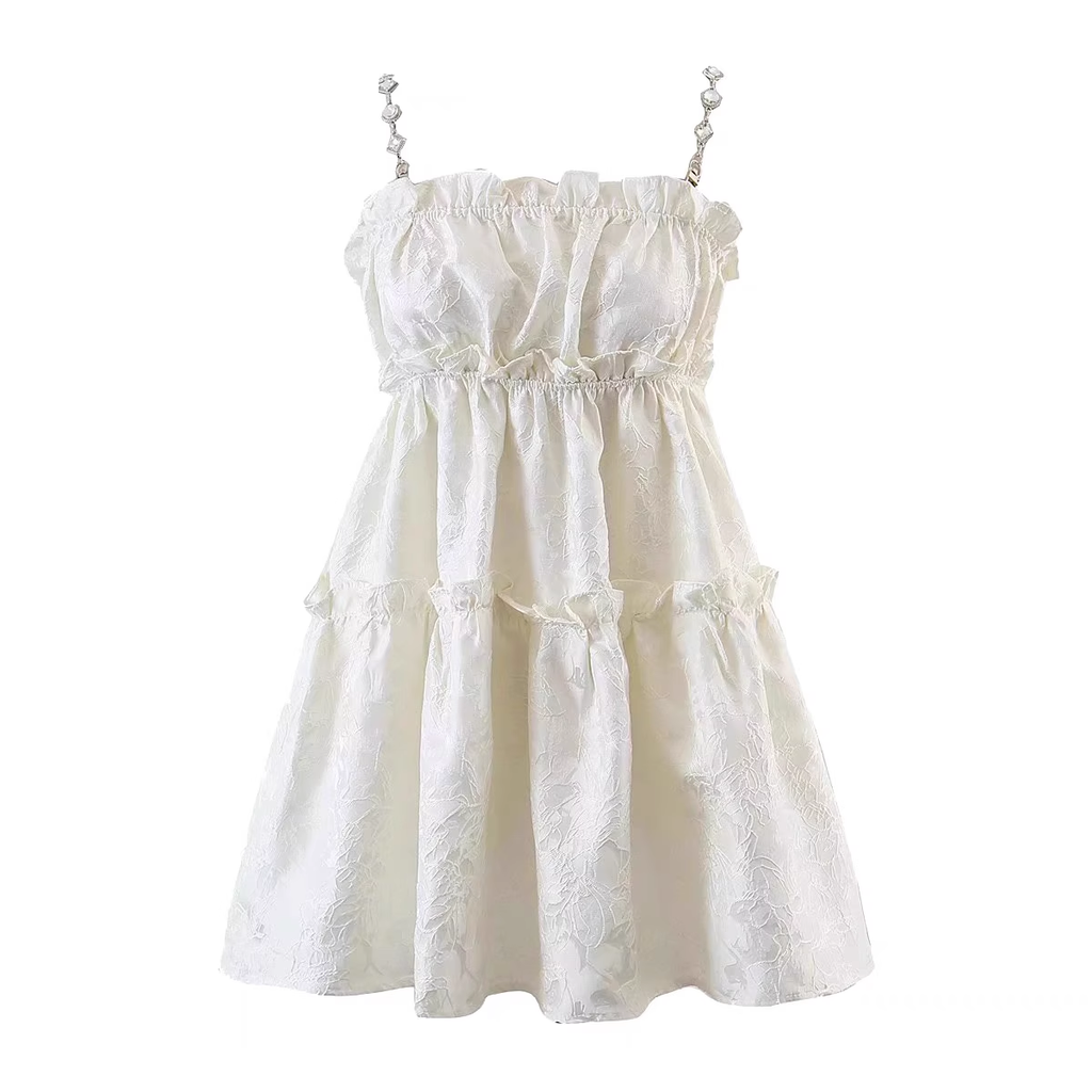 Simple Crystal Diamond Strappy Design A-line Sleeveless Spaghetti Strap Dress TP3288